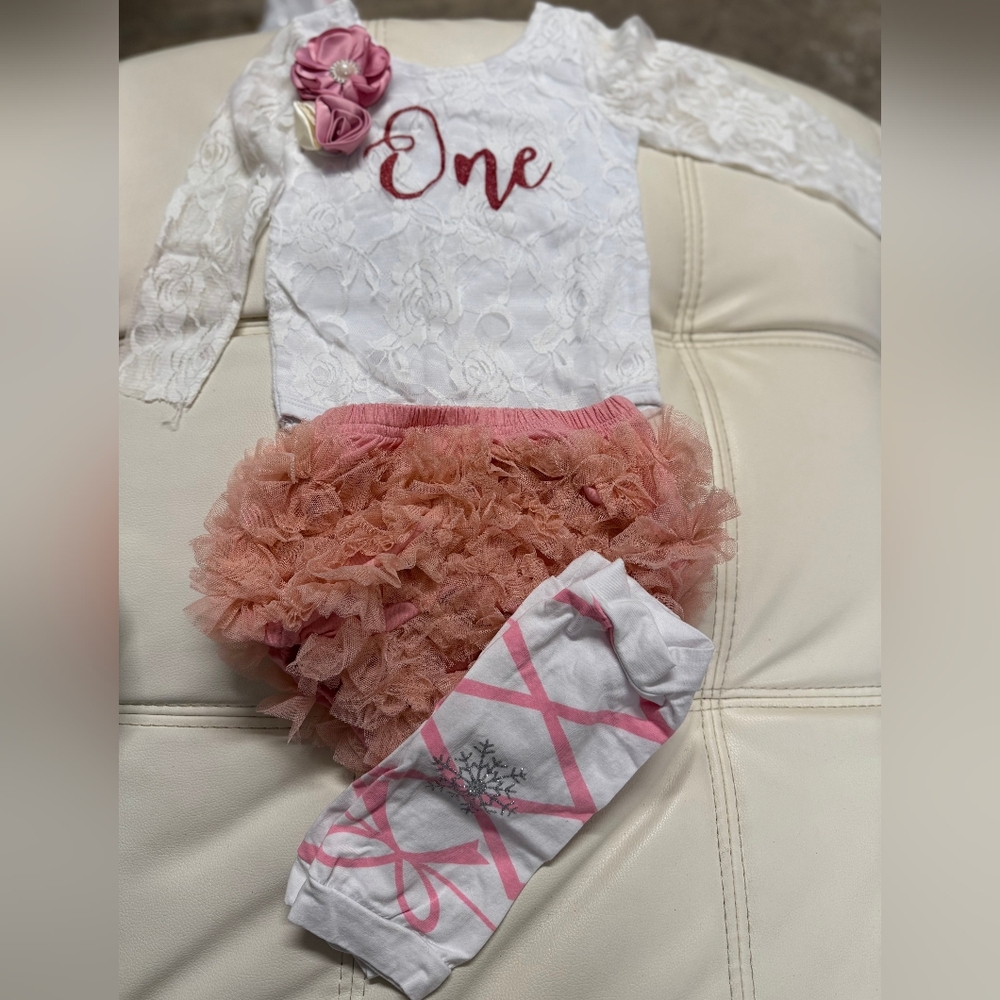 White and Pink First Birthday Outfit